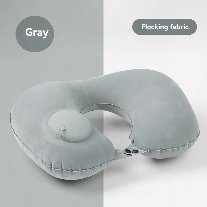 Portable Inflatable U-Shaped Neck Pillow for Travel | Press-Inflatable Neck Support with Built-In Storage