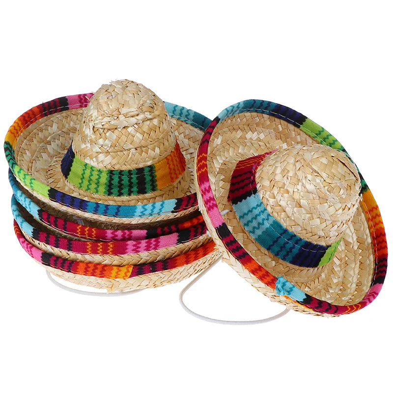 Colorful Mini Pet Straw Sombrero Hat | Dog Cat Sun Hat for Beach Parties