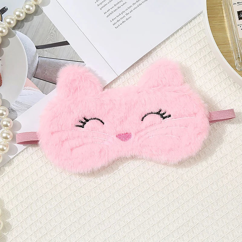 Cute Cat Plush Sleep Mask | Soft Light Blocking Eye Cover for Travel and Home
