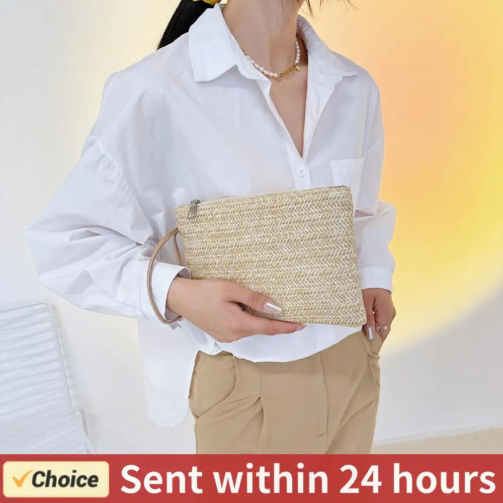 Woven Straw Clutch Wristlet | Bohemian Beach Handbag
