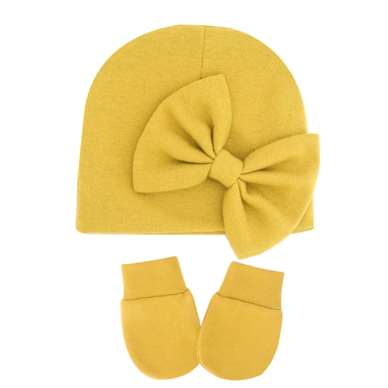 Newborn Baby Girl Hat and Gloves Set | Cotton Beanie for Infant Toddler