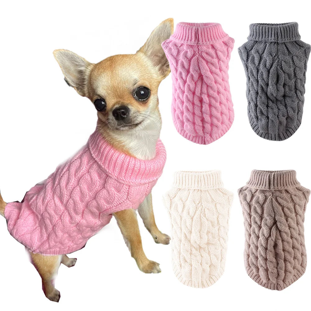 Classic Solid Knit Dog Sweater | Warm Winter Pullover for Small Breeds