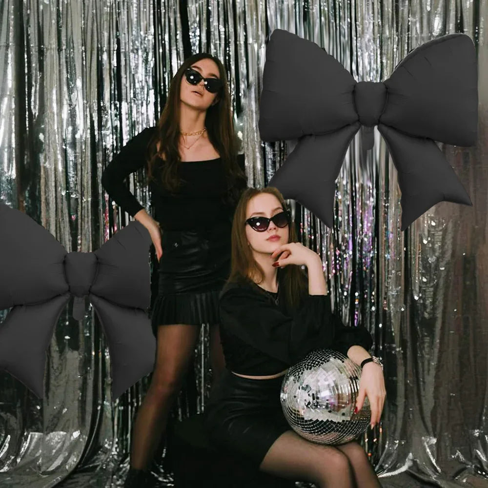 2-Pack Matte Black Bow Aluminum Foil Balloons | Bow-Themed Party Decor