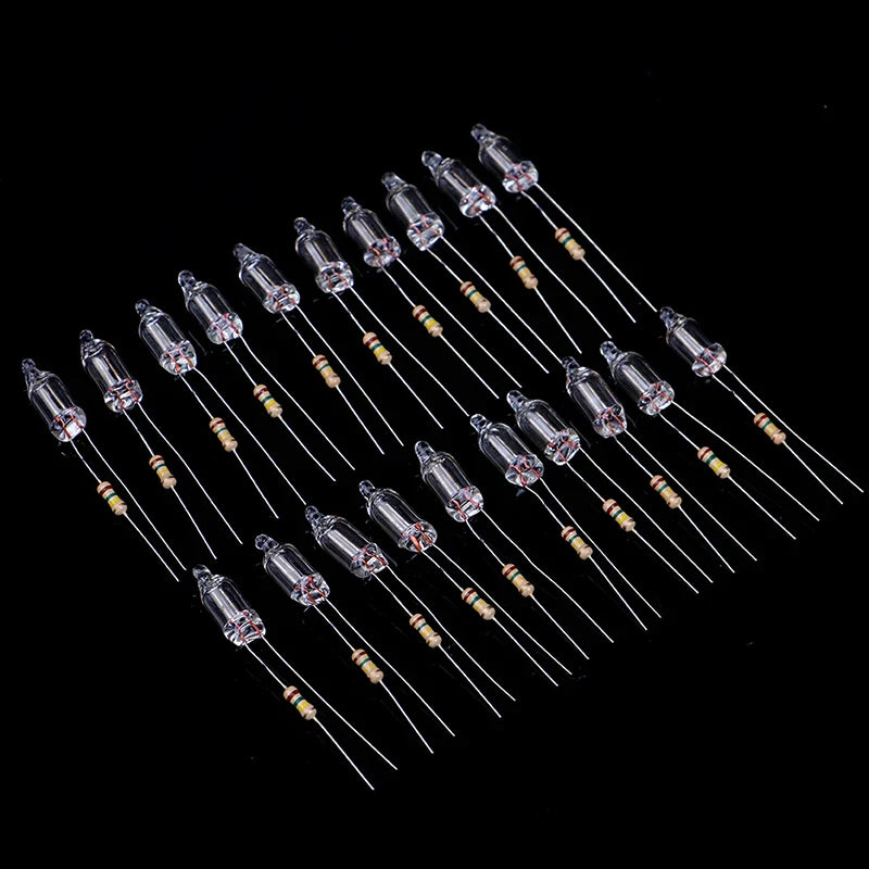 20PCS Neon Indicator Lamps With Resistors for 220V AC Mains | Red Glow Lamp