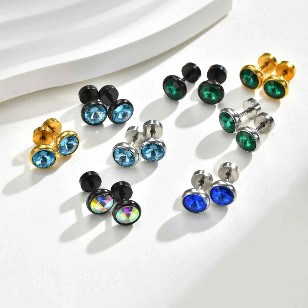 Stainless Steel Men’s Earrings | 8mm Multi-Faceted Screw Back Stud