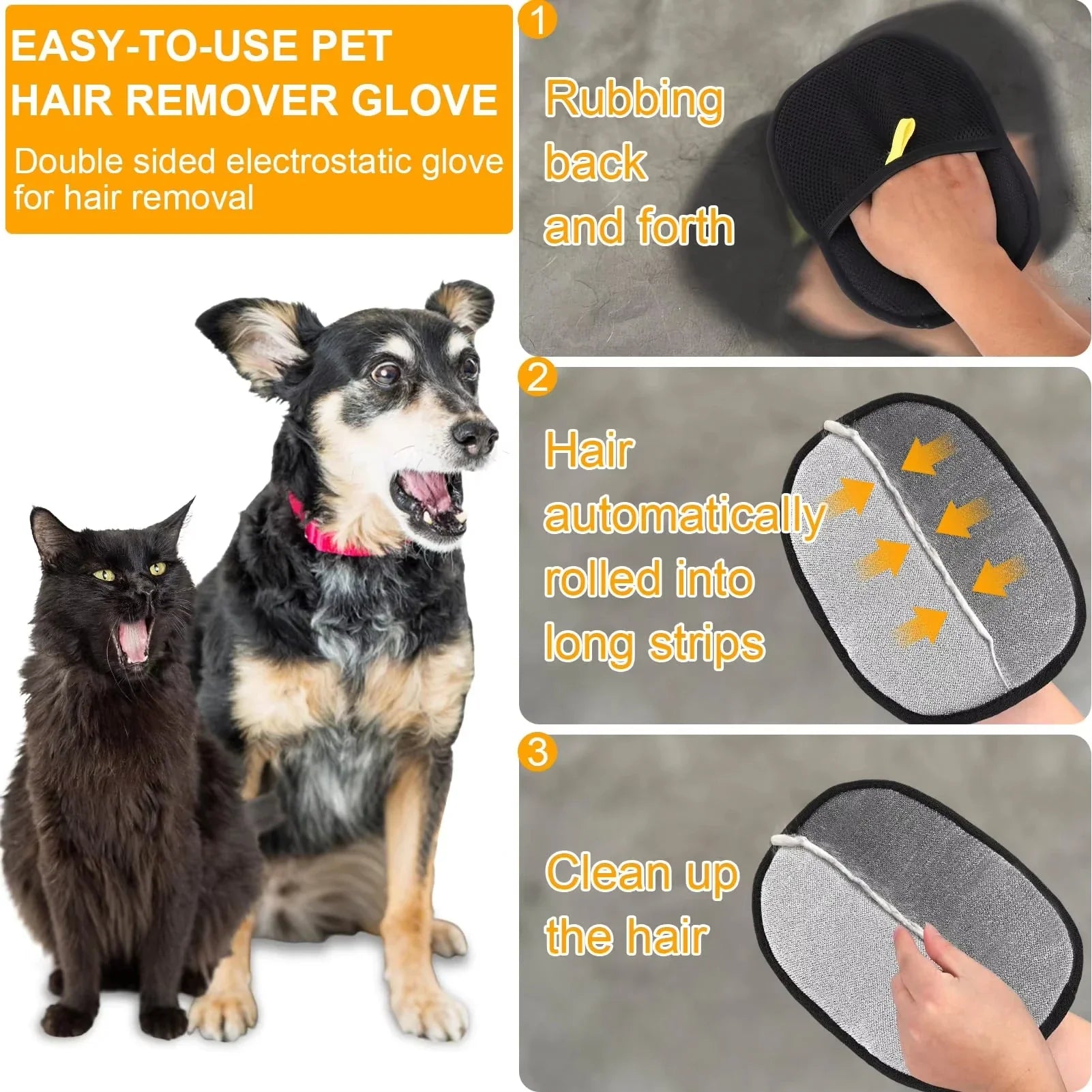 Pet Hair Removal Gloves | Reusable Static Grooming Gloves for Carpets and Furniture