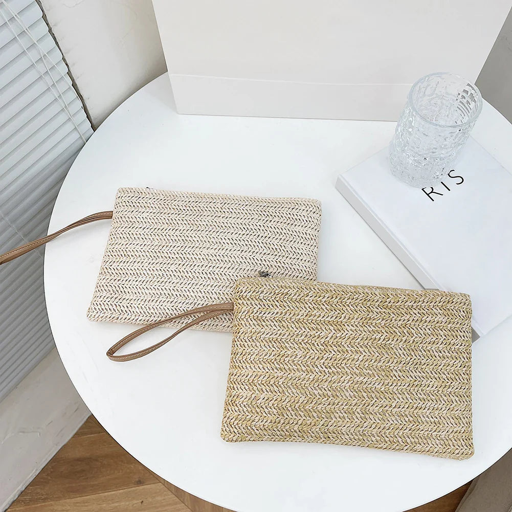 Woven Straw Clutch Wristlet | Bohemian Beach Handbag
