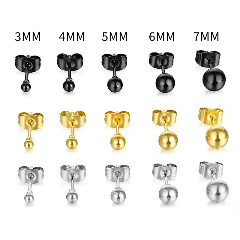 Multicolor Stainless Steel Ball Stud Earrings | Unisex Fashion Jewelry Gift
