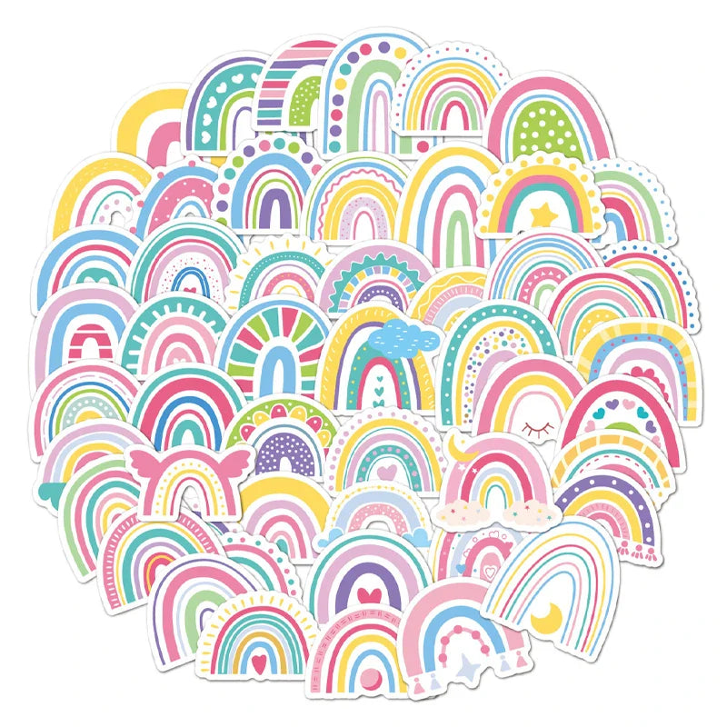 Rainbow Vinyl Stickers for Water Bottles Laptop Cup Phone | 50 Pack Cute Decals