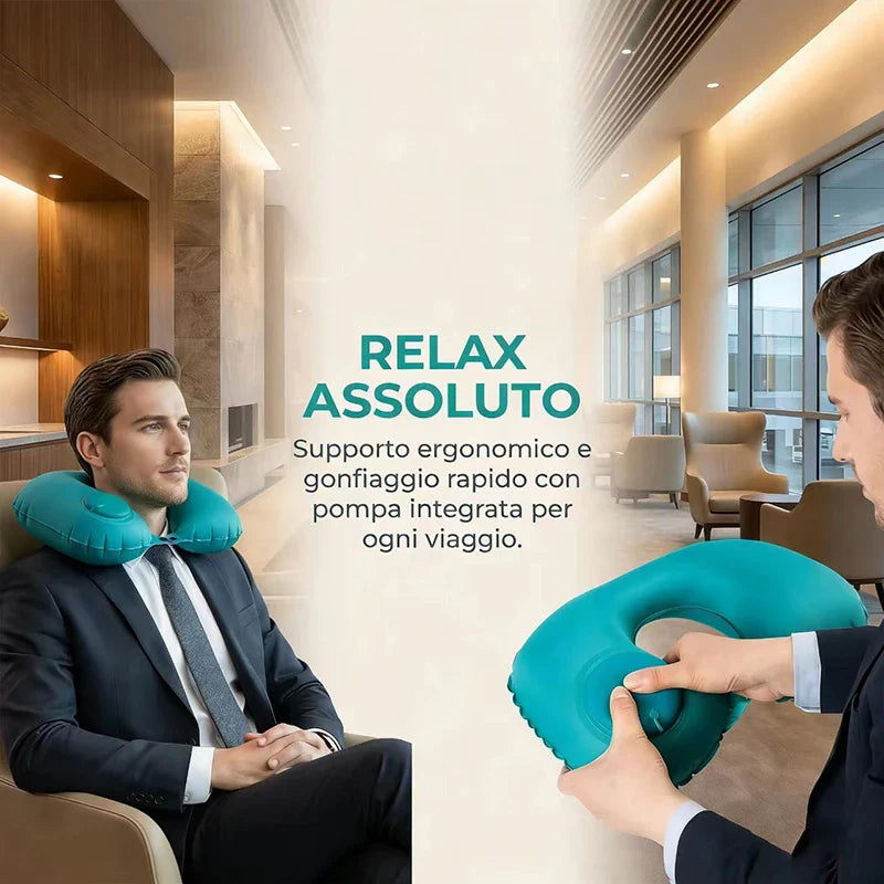 Portable Inflatable U-Shaped Neck Pillow for Travel | Press-Inflatable Neck Support with Built-In Storage