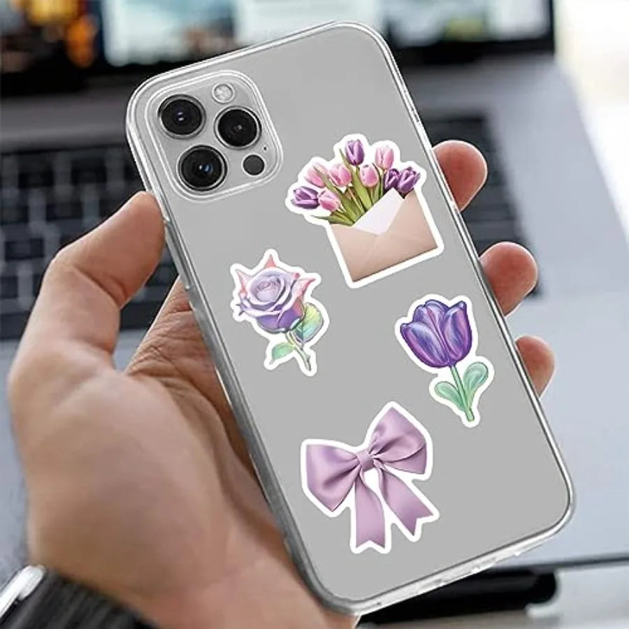 56pcs Purple Aesthetic Stickers for Waterproof Vinyl Decals | Cute Laptop, Water Bottle, and Journal Decor