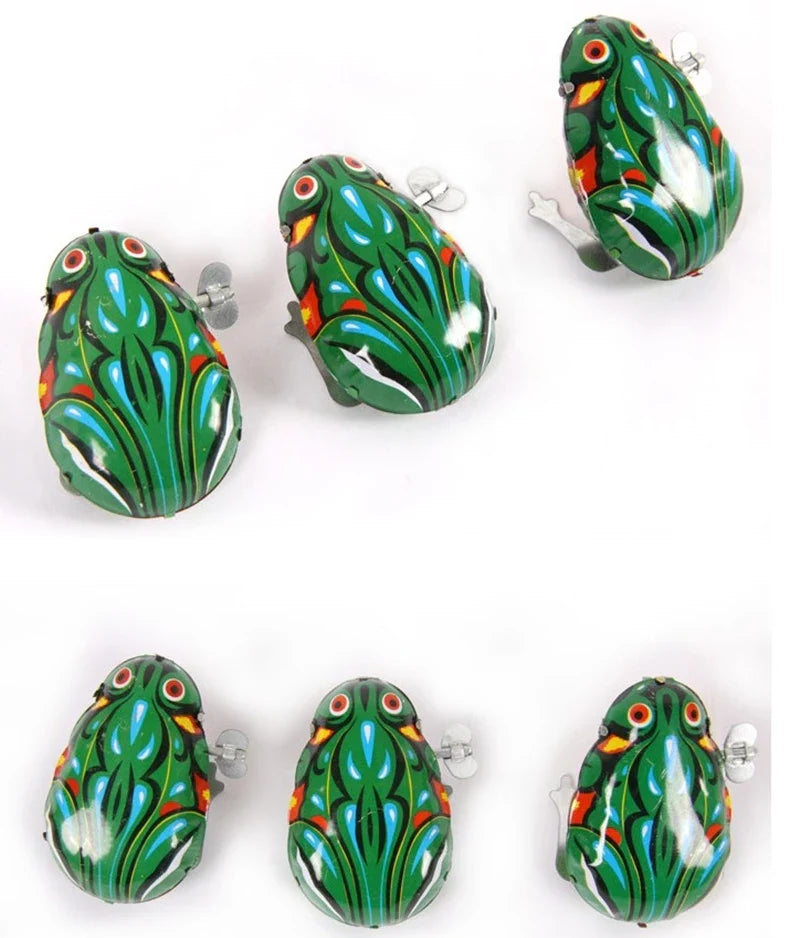 Classic Tin Wind-Up Jumping Iron Frog Toy | Vintage Clockwork Toy for Kids