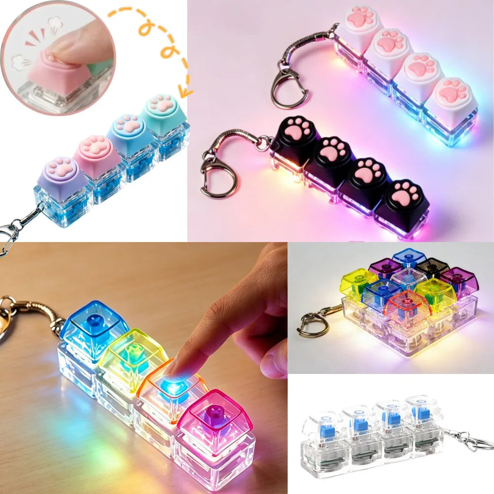 Crystal Clicker LED Keyboard Keychain | Stress Relief Fidget Toy for Adults and Kids
