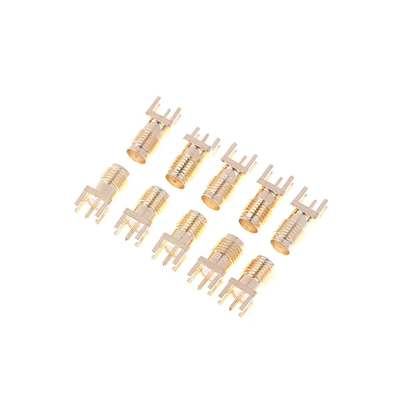 SMA Female Jack PCB Edge Mount Adapter Connector | 10-Pack Gold Plated RF Coaxial Connectors