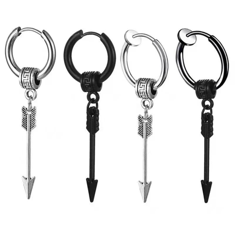 Black Arrow Punk Stainless Steel Stud Earrings | Unisex Gothic Ear Clip Set
