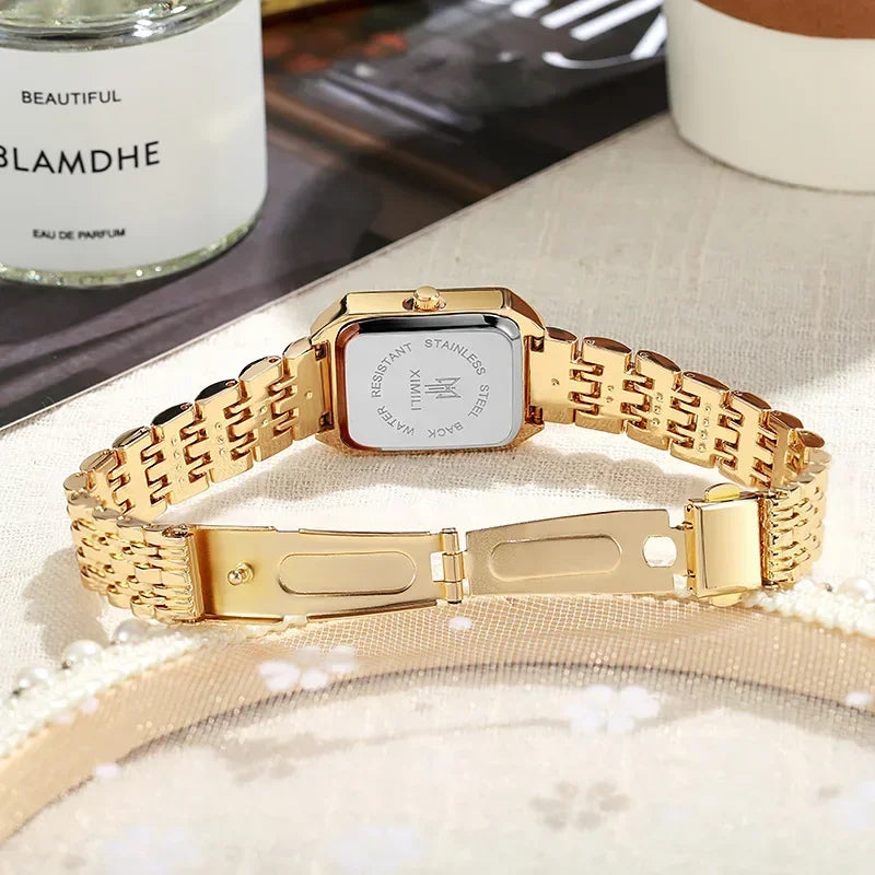 Women's Quartz Watch Rectangle Dial | Fashion Casual Steel Strap Watch