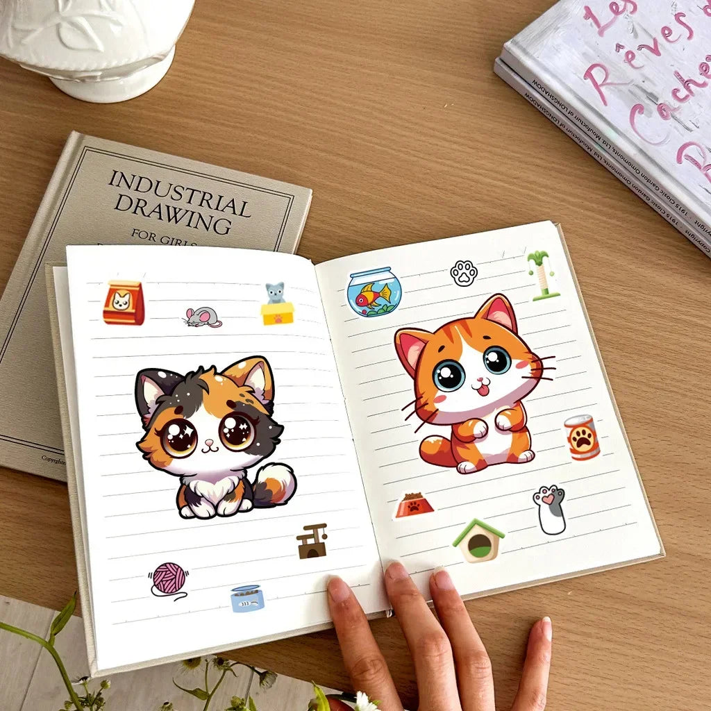 8 Pcs Cute Kitten Dress-Up Stickers | Cartoon Puzzle Toy and Waterproof Decals for Kids