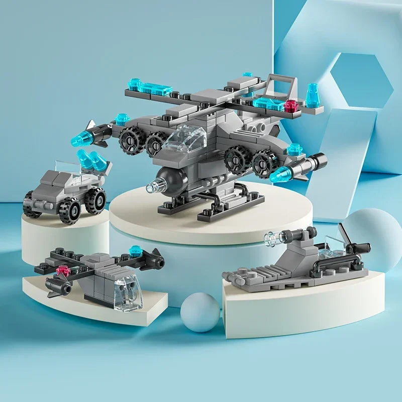 City Fire Car Building Blocks Set | 6-in-1 Police Truck, Engineering Crane, Tank & Helicopter Toys for Kids