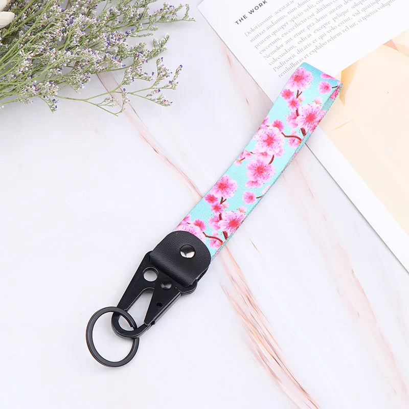 Sakura Cherry Blossom Car Keychain Lanyard | Metal Key Holder with Alloy Clip
