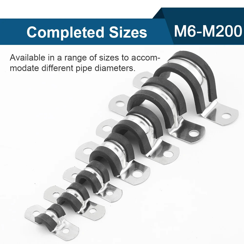 Rubber Lined Pipe Clamp P Clips | Stainless Steel Mounting Hose Clamps 6mm-200mm