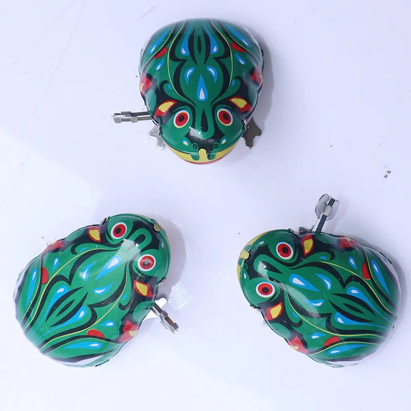 Classic Tin Wind-Up Jumping Iron Frog Toy | Vintage Clockwork Toy for Kids