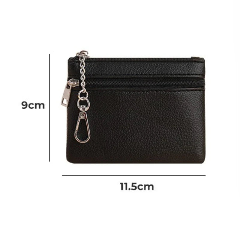 Mini Leather Card Wallet With Zipper | Compact Coin Purse for Women