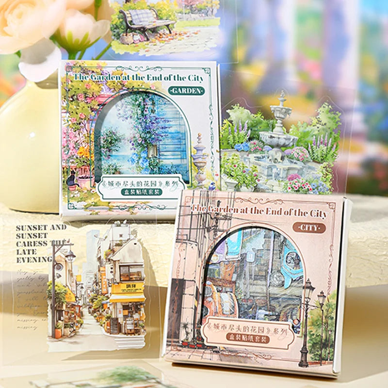 45pcs Garden at City End Series Sticker Set | Urban Landscape Decals for Journal Scrapbooking
