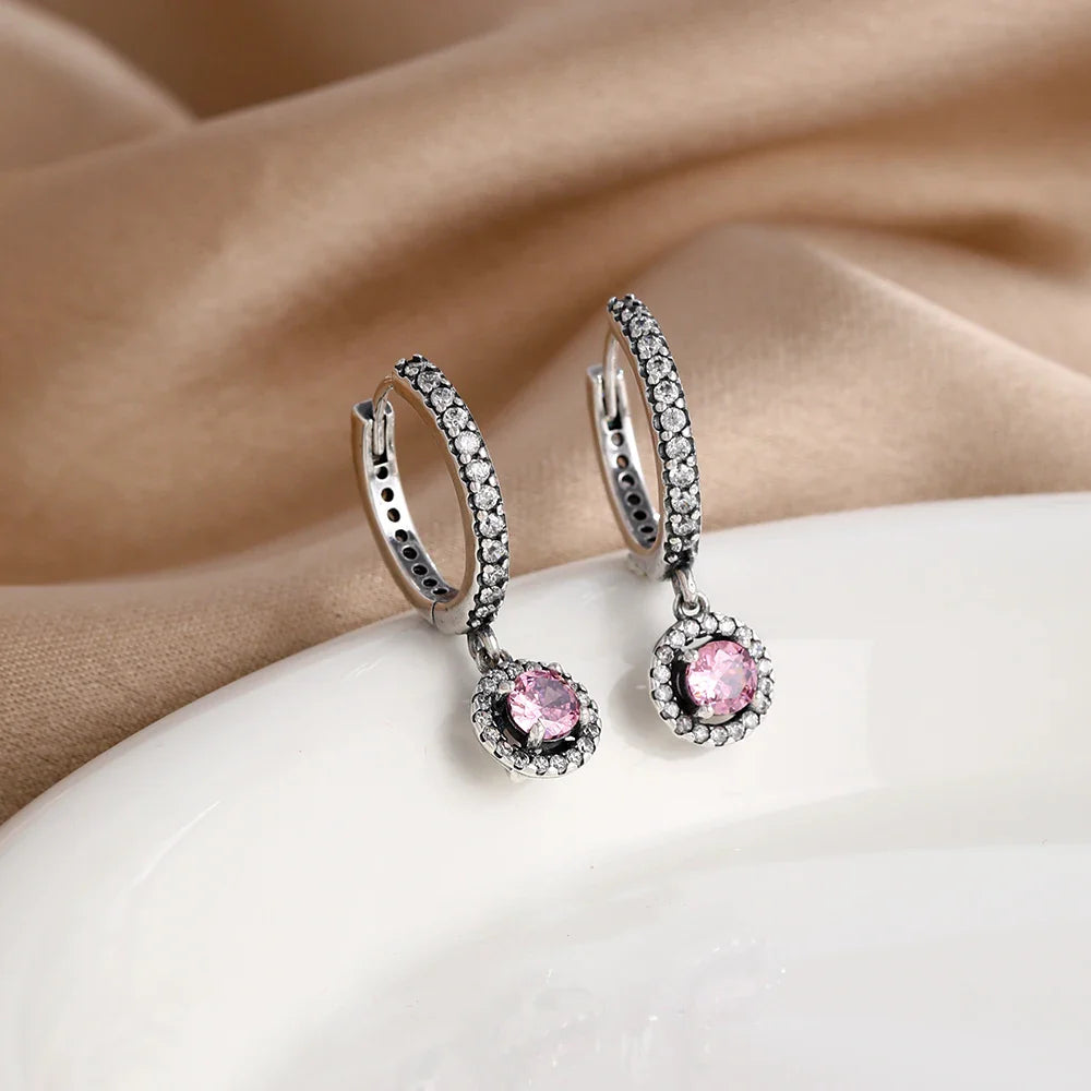 925 Silver Heart Stud Earrings | Pink Red Multi-Color Crystal Jewelry