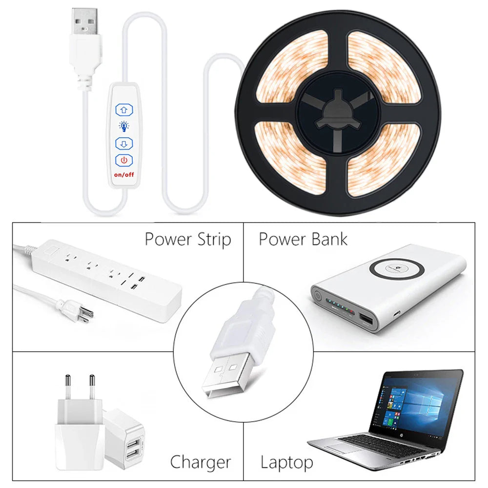 USB 5V COB LED Strip Lights | Dimmable 320 LEDs/m Flexible Strip for Kitchen Cabinet Mirror Bedroom