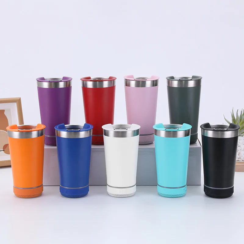 Bluetooth Speaker Coffee Cup | 16oz Insulated Vacuum Flask with Wireless Sound