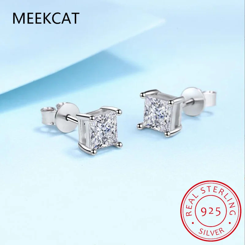 Princess Cut Moissanite Stud Earrings | VVS Simulated Diamond 925 Sterling Silver Jewelry