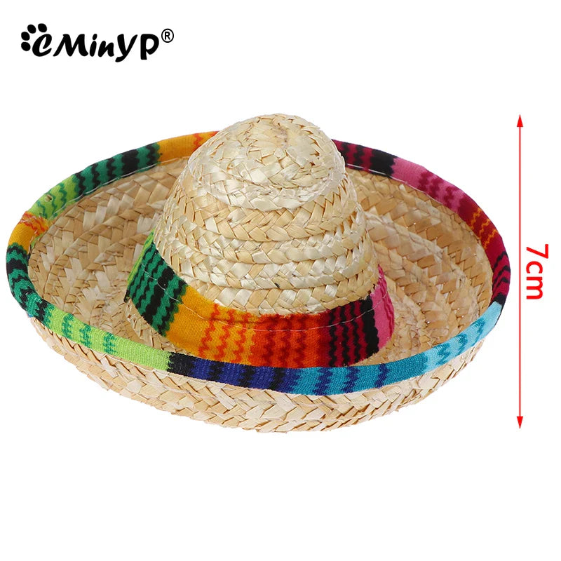 Colorful Mini Pet Straw Sombrero Hat | Dog Cat Sun Hat for Beach Parties