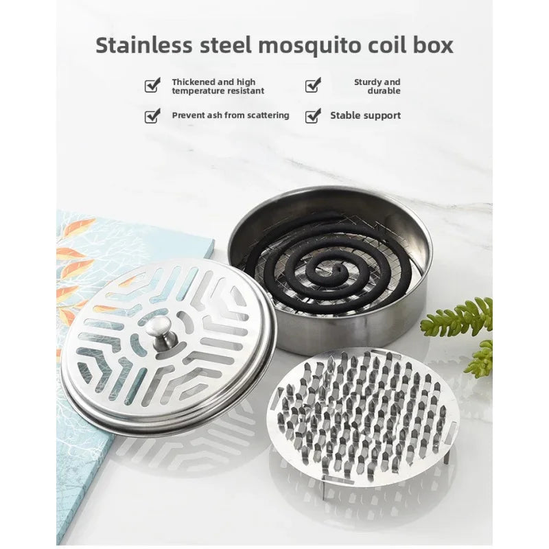 Stainless Steel Mosquito Coil Holder with Lid | Fireproof and Portable