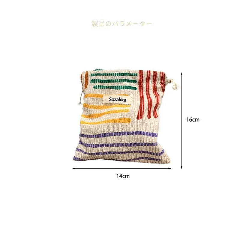 Small Corduroy Drawstring Pouch | Multi-Purpose Storage Bag for Women and Girls