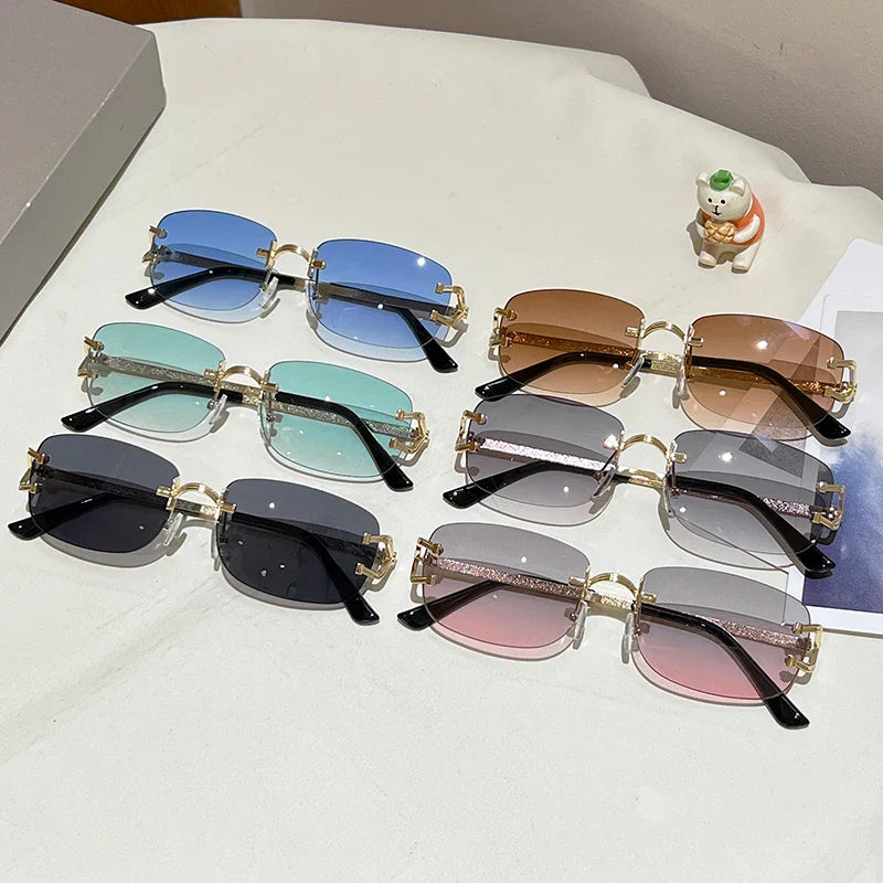 Rimless Square Sunglasses | Vintage Gradient UV400 Shades