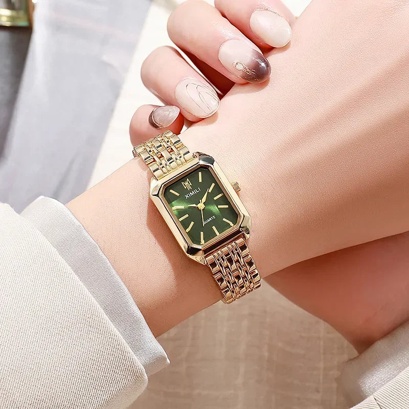 Women's Quartz Watch Rectangle Dial | Fashion Casual Steel Strap Watch
