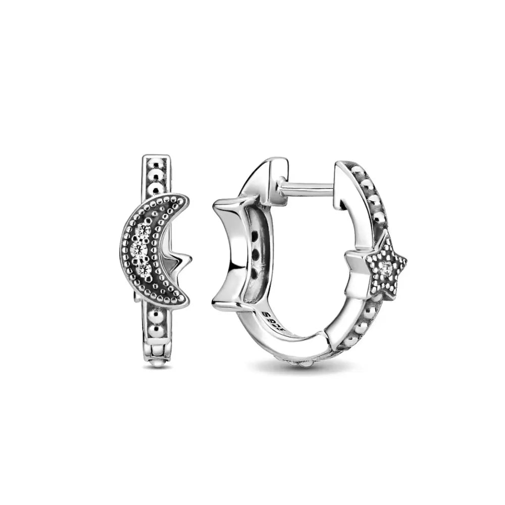 Crystal Stud Hoop Earrings for Women | 925 Silver Bow Lock Moon Star Gold Heart Earrings