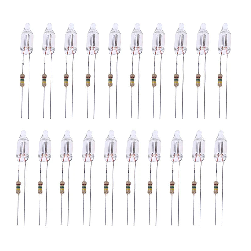 20PCS Neon Indicator Lamps With Resistors for 220V AC Mains | Red Glow Lamp