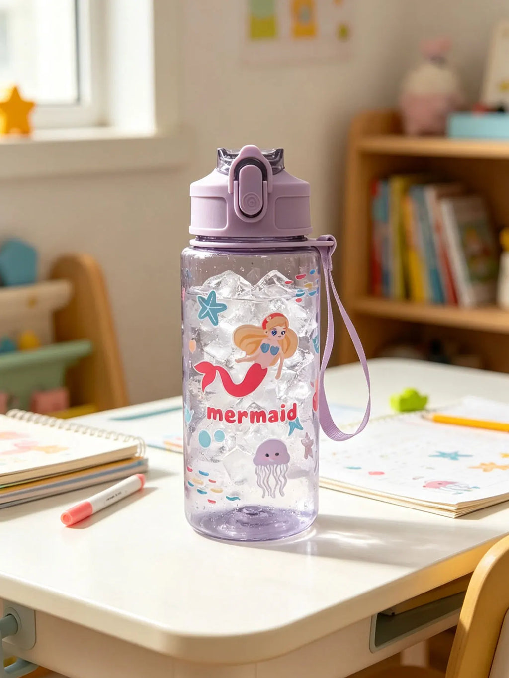 Cartoon Printed Straw Cup 500ml | BPA Free Portable Water Bottle