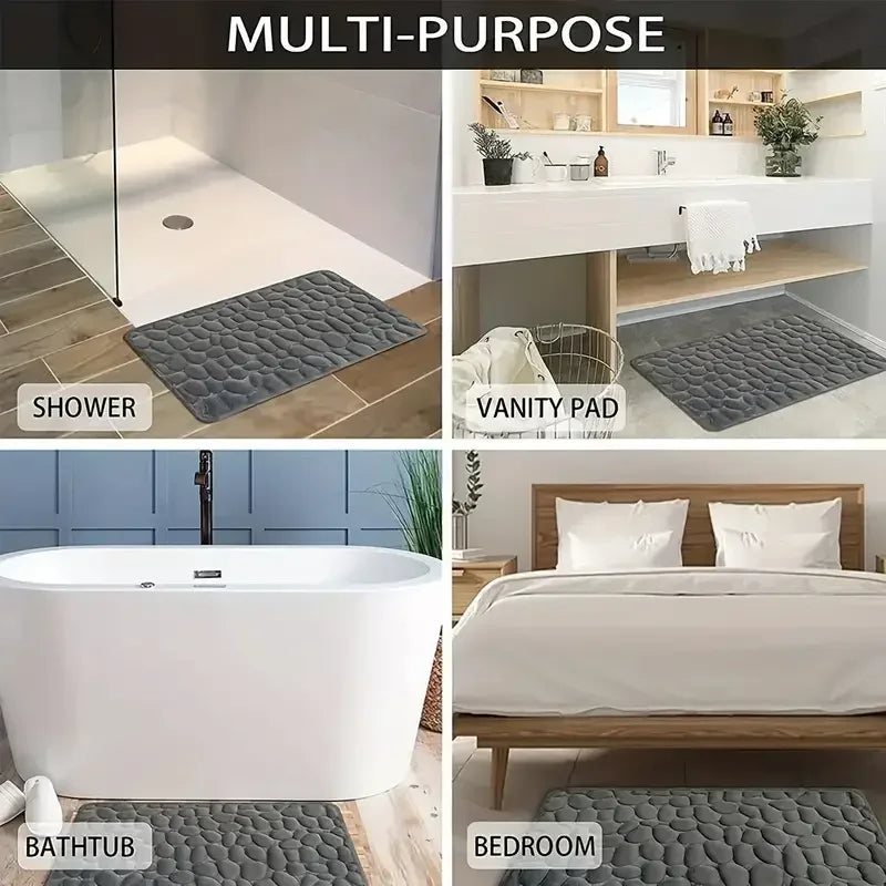 Cobblestone 3D Bath Mat | Non Slip Absorbent Quick Dry Bathroom Rug
