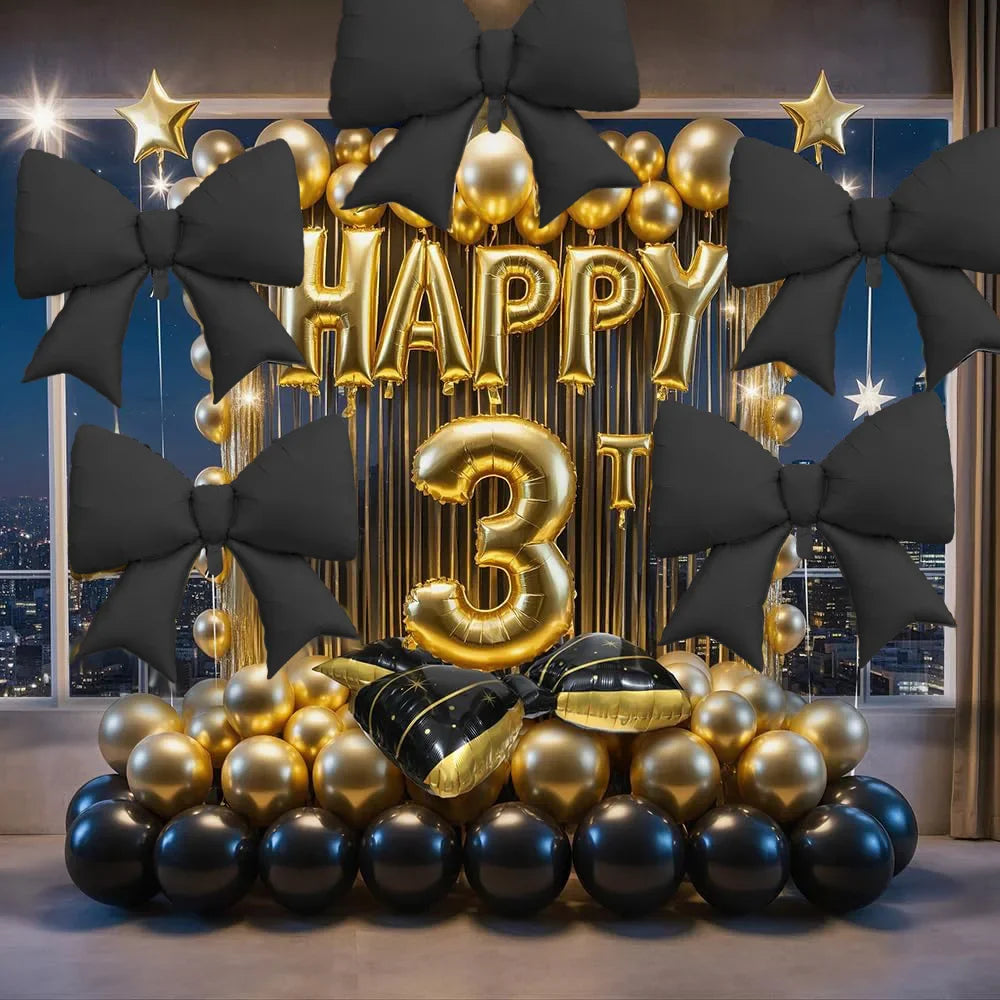 2-Pack Matte Black Bow Aluminum Foil Balloons | Bow-Themed Party Decor