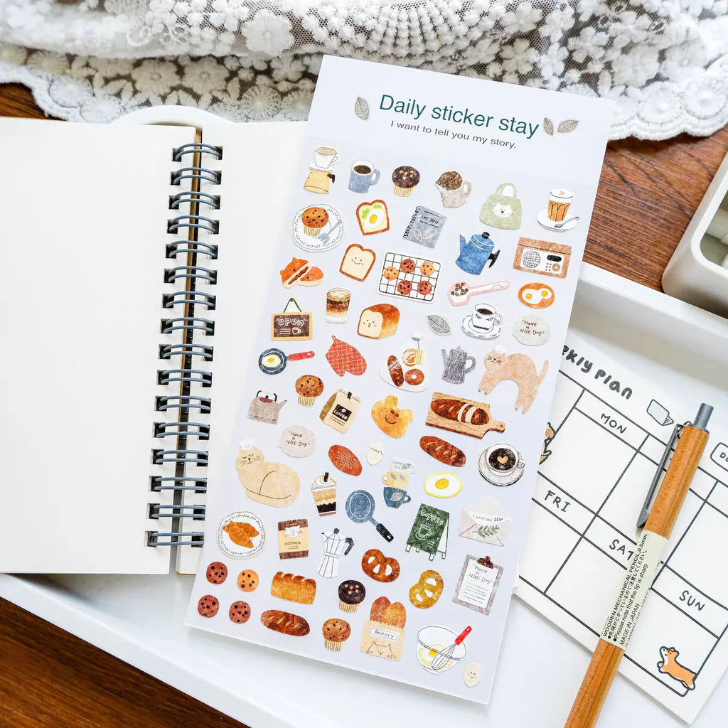 Korean Bonito Nature Life Bread House Coffee Paper Stickers | Cute Scrapbooking and Journaling Stickers