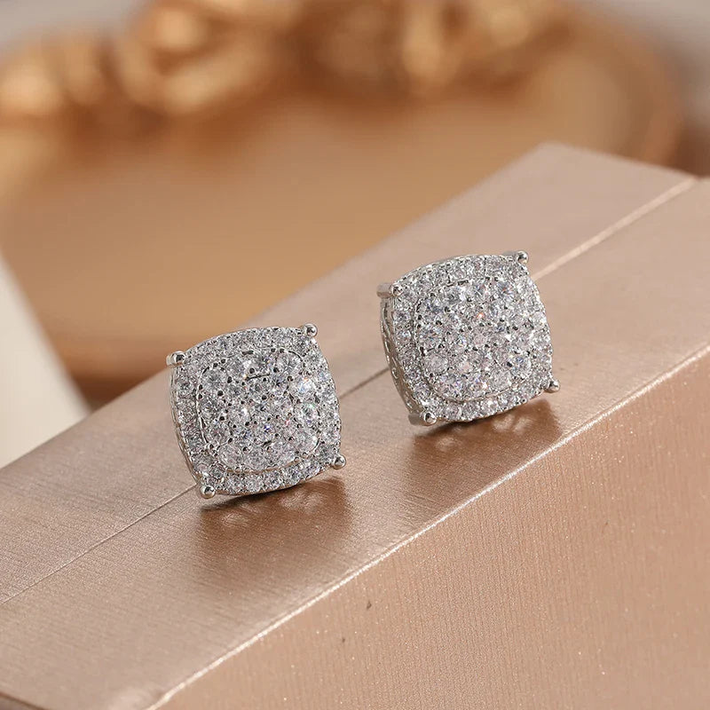 Square Cubic Zirconia Stud Earrings | Vintage Style for Women and Men