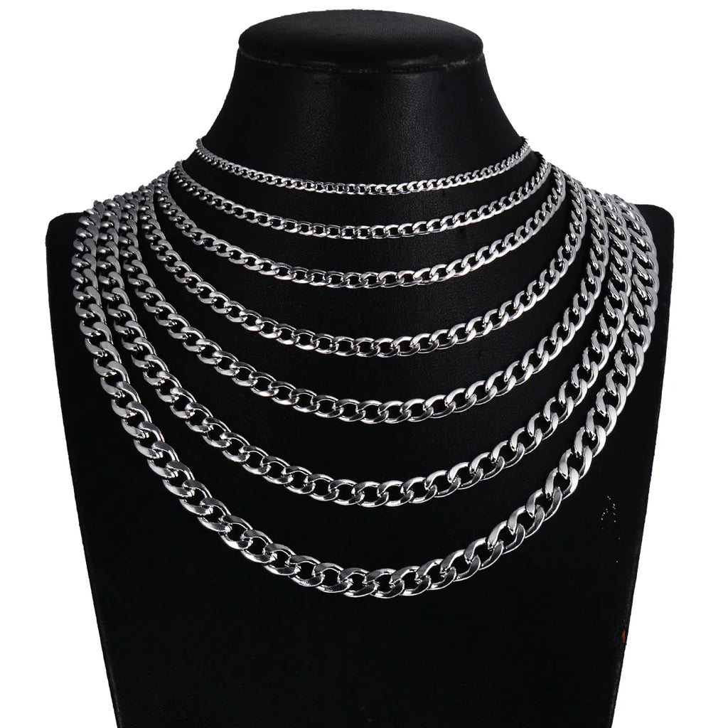 Stainless Steel Curb Cuban Link Chain Necklace | Unisex Punk Choker Jewelry