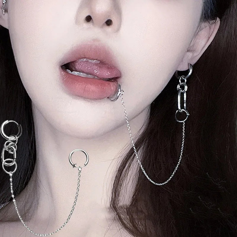 NANA Inspired Lip Piercing Set | Cosplay Punk Chain Earrings