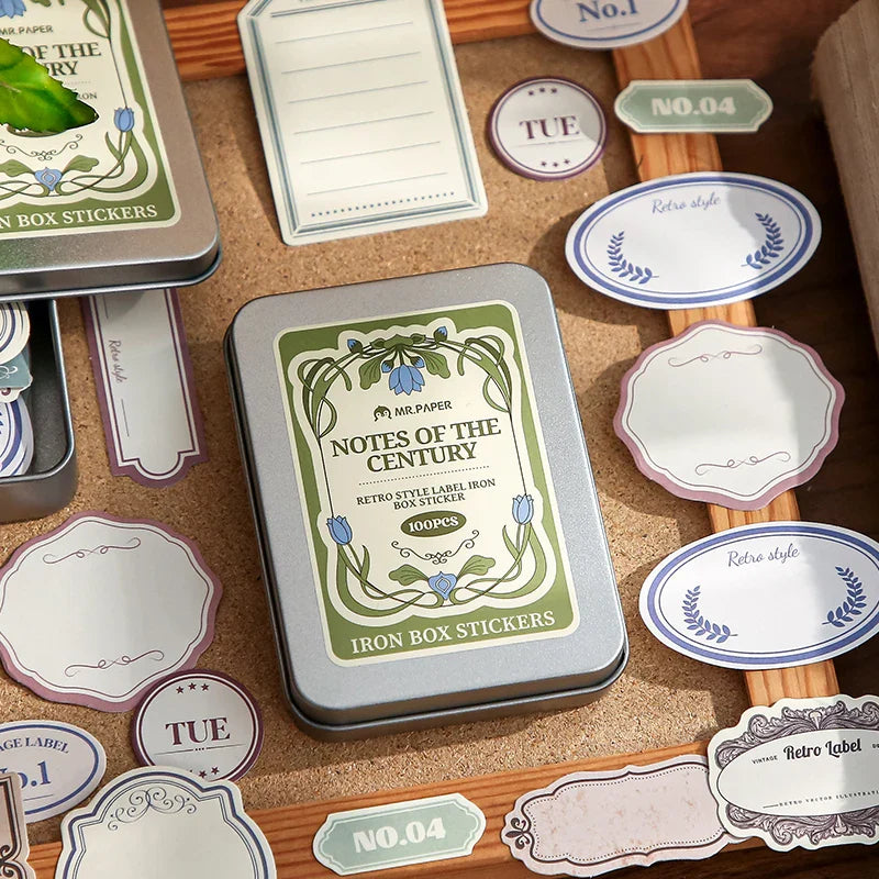 INS Retro Style Tin Box Stickers | 100pcs Creative Scrapbook Decoration Set