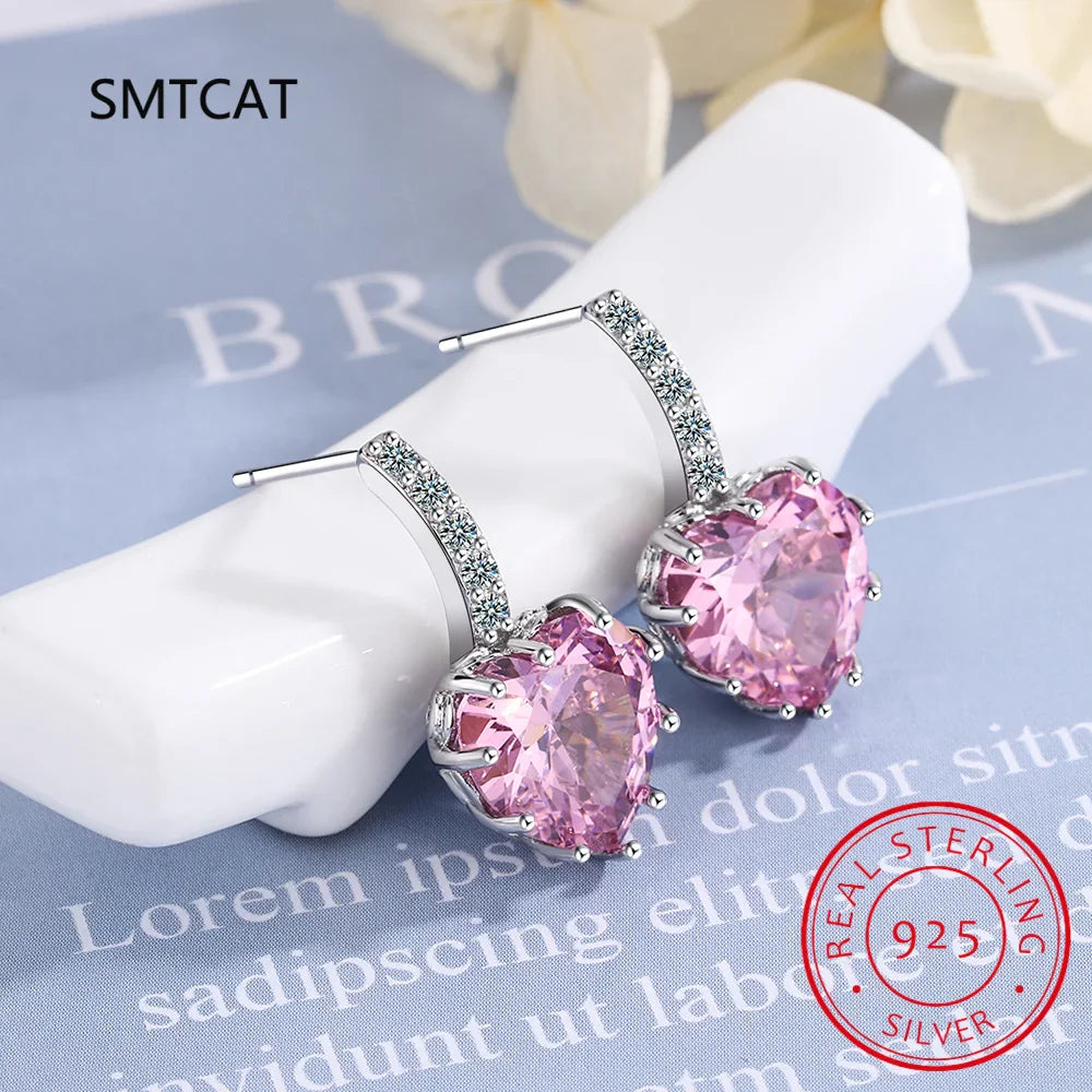 Natural Garnet Red Ruby Heart Stud Earrings | 925 Sterling Silver Jewelry for Women