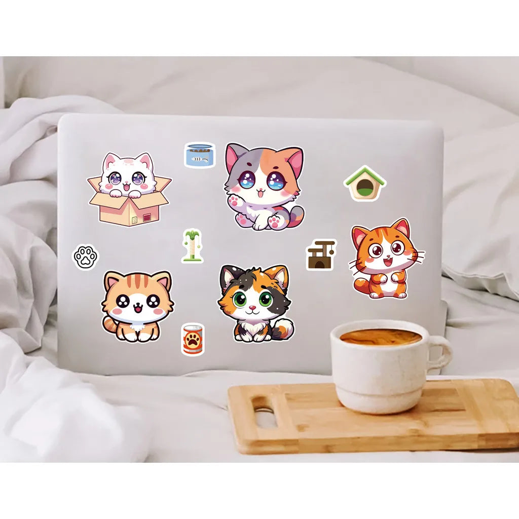 8 Pcs Cute Kitten Dress-Up Stickers for Kids | Cartoon Puzzle Toy and Waterproof Notebook Decor