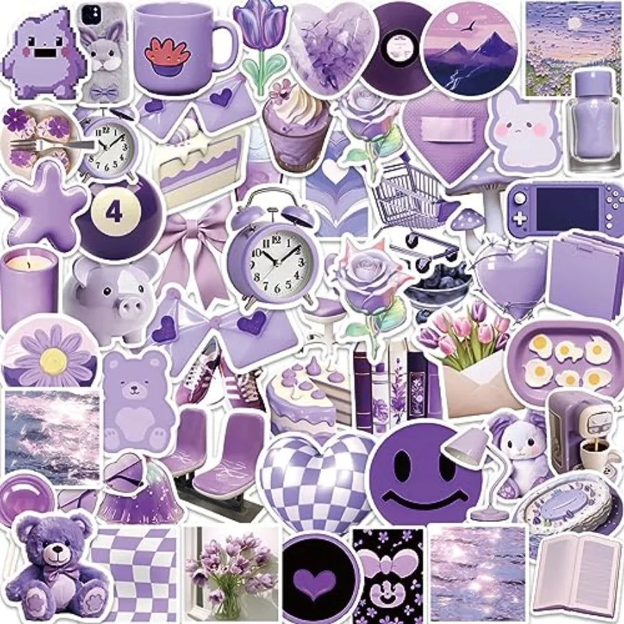 56pcs Purple Aesthetic Stickers for Waterproof Vinyl Decals | Cute Laptop, Water Bottle, and Journal Decor