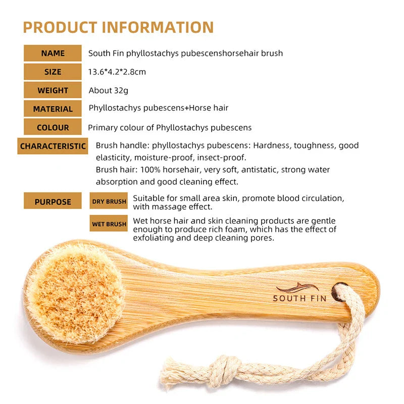 Natural Bamboo Facial Cleansing Brush | Soft Horse Hair Deep Clean Face Brush